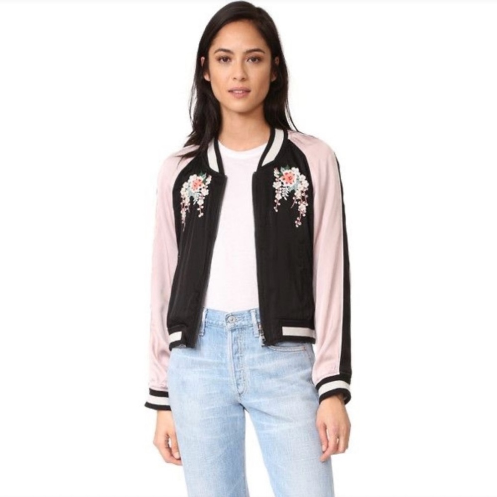 Joie Silk Floral Embroidered Black and Pink Women's Jacket size s